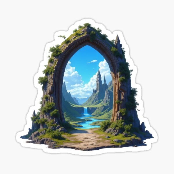Aperçu de l'œuvre Enchanted River Archway - Fantasy Landscape Artwork créée et vendue par latelierdechris.