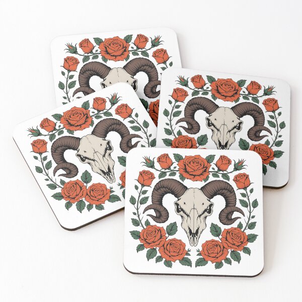 Item preview, Ram Skull and Roses with Gothic Botanical Vibe designed and sold by BirdsnStuff.