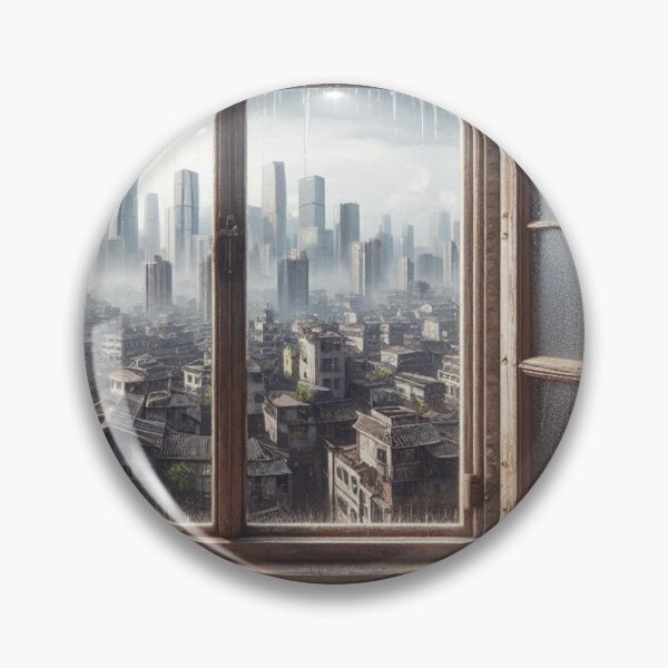 Item preview, Rustic Window Rainy View of Guangzhou – Ultra-Realistic Cityscape Design for Urban Travel and City Vacation Lovers designed and sold by knalpot-design.