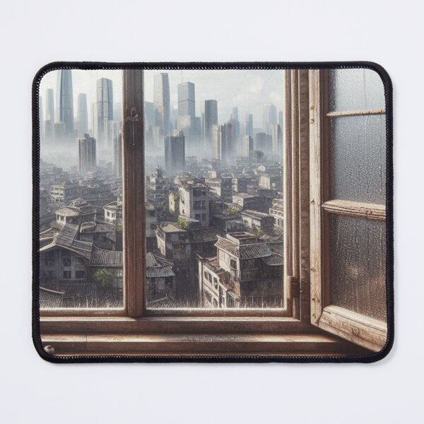 Item preview, Rustic Window Rainy View of Guangzhou – Ultra-Realistic Cityscape Design for Urban Travel and City Vacation Lovers designed and sold by knalpot-design.