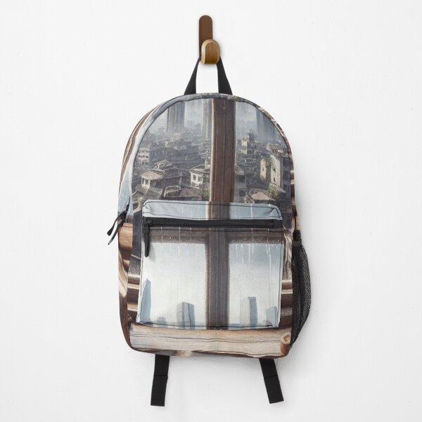 Item preview, Rustic Window Rainy View of Guangzhou – Ultra-Realistic Cityscape Design for Urban Travel and City Vacation Lovers designed and sold by knalpot-design.