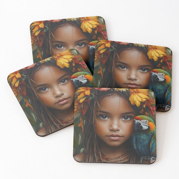 Item preview, Young girl adorned with flowers and colorful parrot. designed and sold by Artessie.
