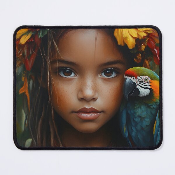 Item preview, Young girl adorned with flowers and colorful parrot. designed and sold by Artessie.