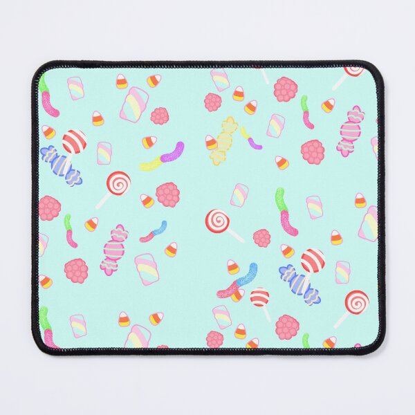 Item preview, Sweet pastel-colored sweets, lollipops, marshmallows, and corn candy in pink, purple, and red on a turquoise background designed and sold by katecheerycake.