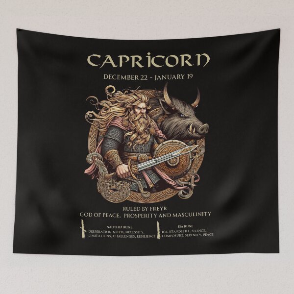 Item preview, Capricorn Norse Viking God Freyr with his Boar designed and sold by Kjahli.