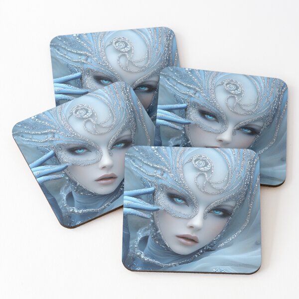 Item preview, Elegant masked figure with intricate blue details. designed and sold by Artessie.
