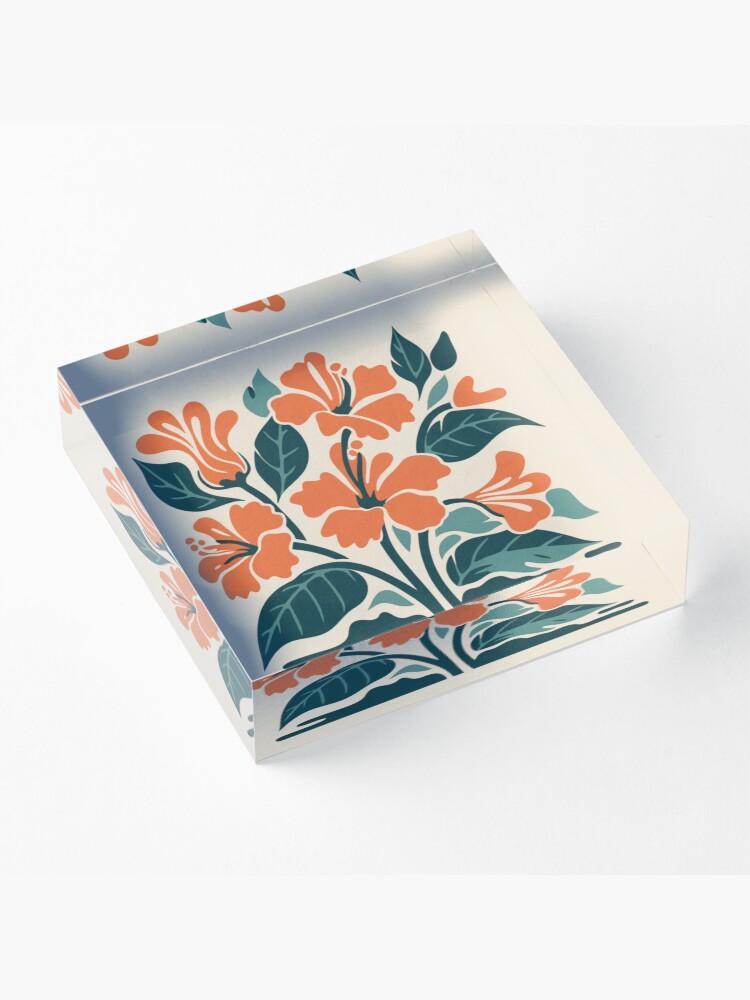 Thumbnail 3 of 5, Acrylic Block, Tropical Hibiscus in Retro Colors – Bold Floral Design designed and sold by Patricks-Art.