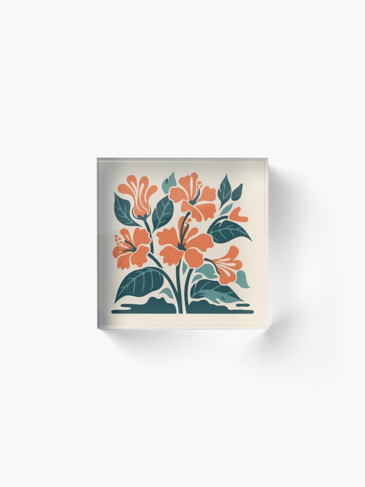 Thumbnail 2 of 5, Acrylic Block, Tropical Hibiscus in Retro Colors – Bold Floral Design designed and sold by Patricks-Art.