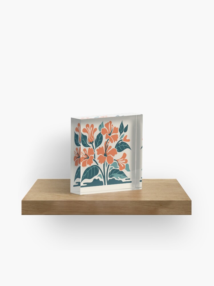 Thumbnail 1 of 5, Acrylic Block, Tropical Hibiscus in Retro Colors – Bold Floral Design designed and sold by Patricks-Art.
