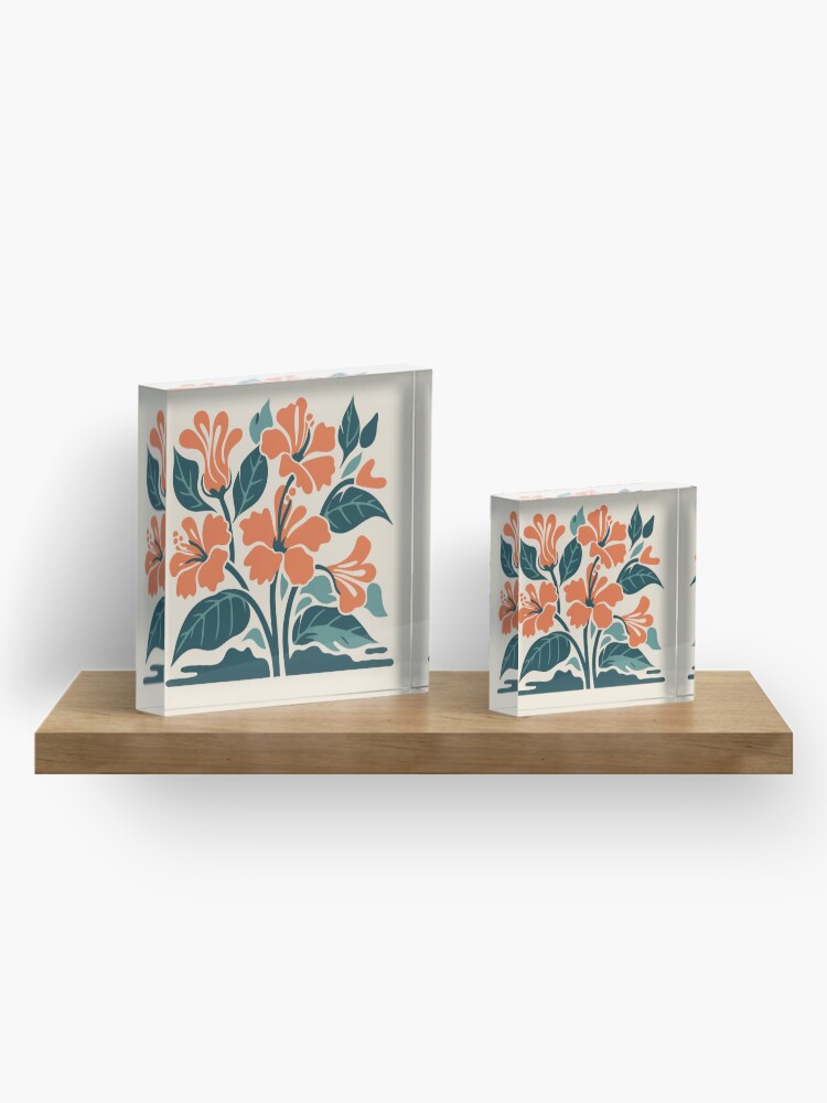 Thumbnail 4 of 5, Acrylic Block, Tropical Hibiscus in Retro Colors – Bold Floral Design designed and sold by Patricks-Art.