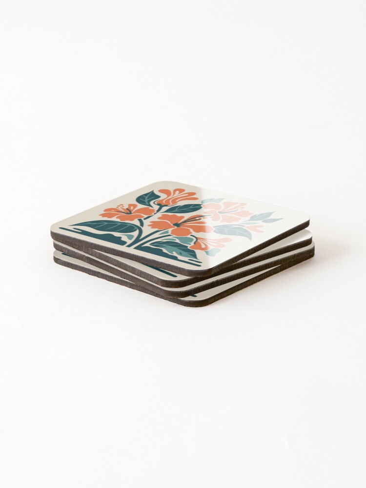 Thumbnail 4 of 5, Coasters (Set of 4), Tropical Hibiscus in Retro Colors – Bold Floral Design designed and sold by Patricks-Art.