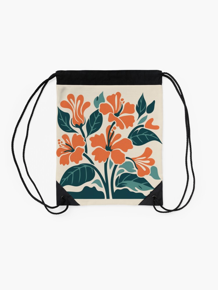 Thumbnail 2 of 3, Drawstring Bag, Tropical Hibiscus in Retro Colors – Bold Floral Design designed and sold by Patricks-Art.