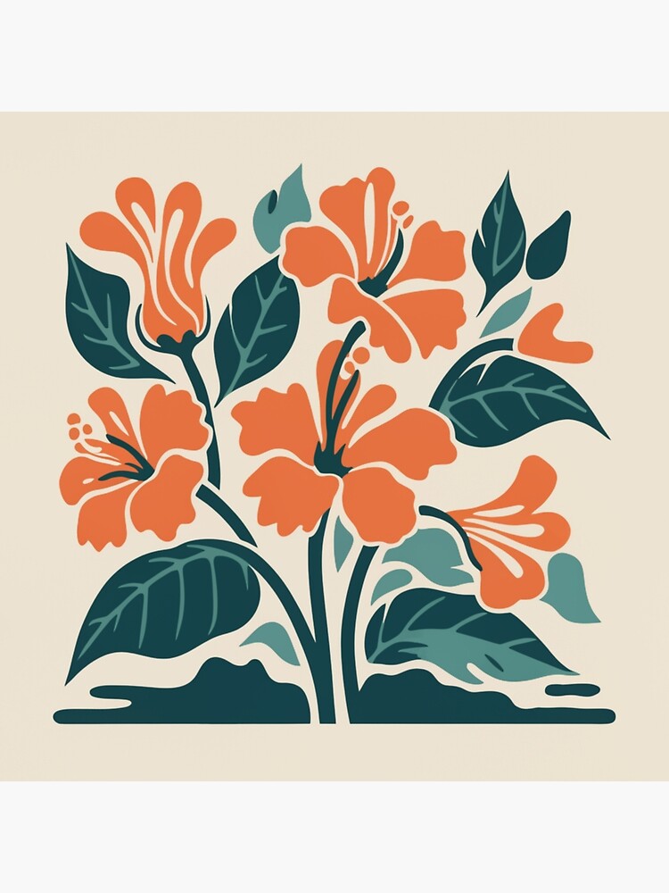 Thumbnail 2 of 2, Art Board Print, Tropical Hibiscus in Retro Colors – Bold Floral Design designed and sold by Patricks-Art.