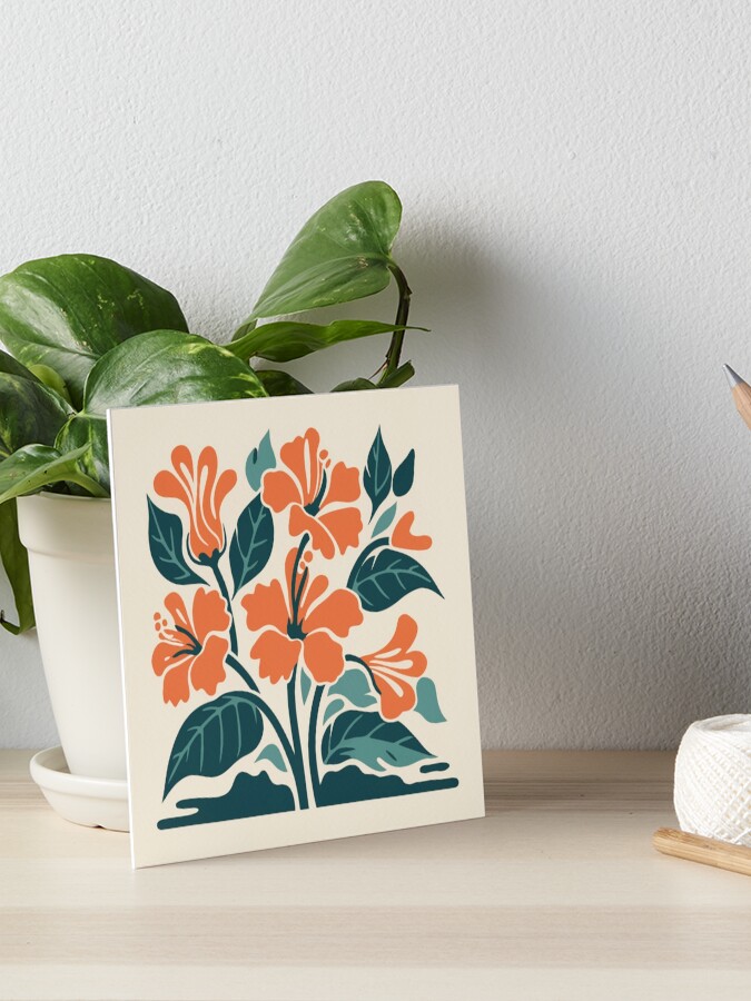 Thumbnail 1 of 2, Art Board Print, Tropical Hibiscus in Retro Colors – Bold Floral Design designed and sold by Patricks-Art.