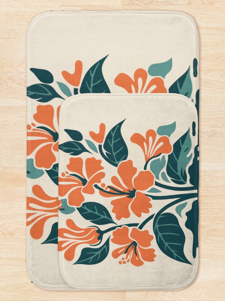 Thumbnail 5 of 6, Bath Mat, Tropical Hibiscus in Retro Colors – Bold Floral Design designed and sold by Patricks-Art.