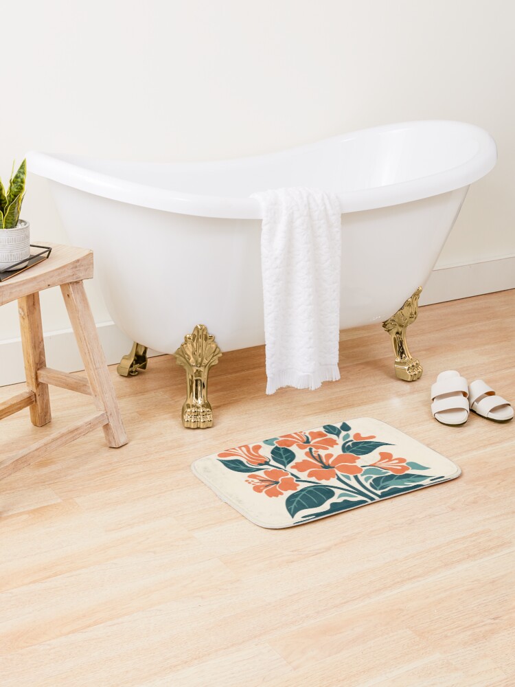 Thumbnail 2 of 6, Bath Mat, Tropical Hibiscus in Retro Colors – Bold Floral Design designed and sold by Patricks-Art.