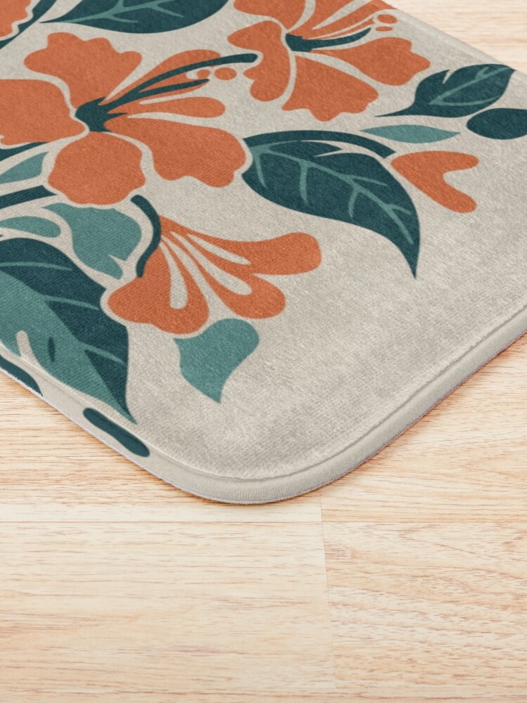 Thumbnail 3 of 6, Bath Mat, Tropical Hibiscus in Retro Colors – Bold Floral Design designed and sold by Patricks-Art.
