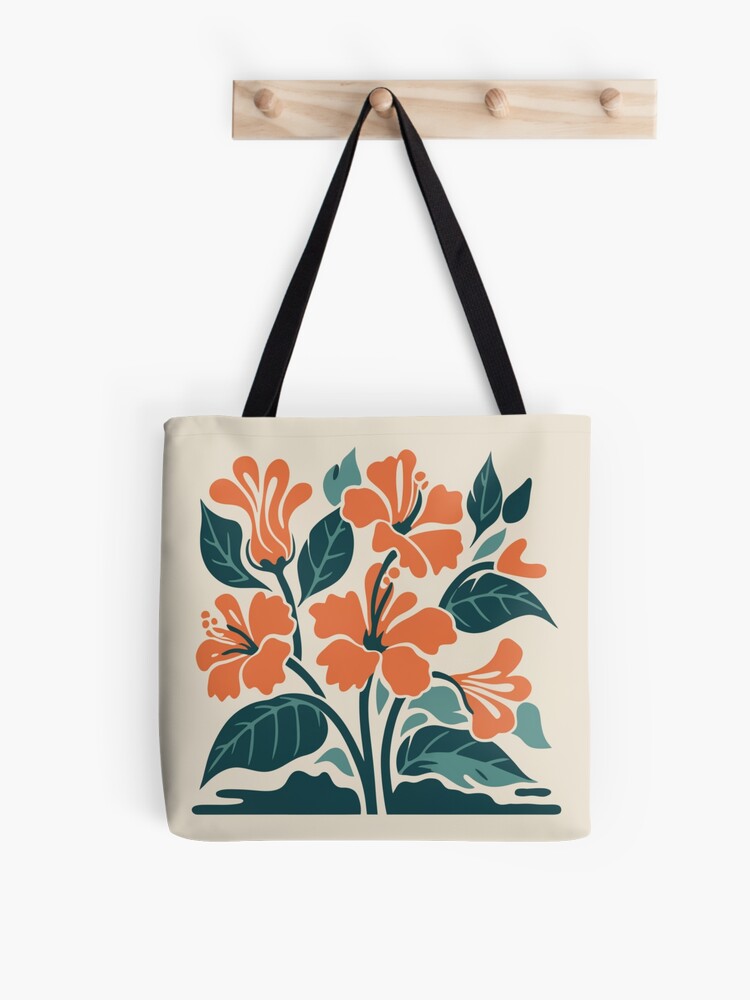 Thumbnail 1 of 2, Tote Bag, Tropical Hibiscus in Retro Colors – Bold Floral Design designed and sold by Patricks-Art.