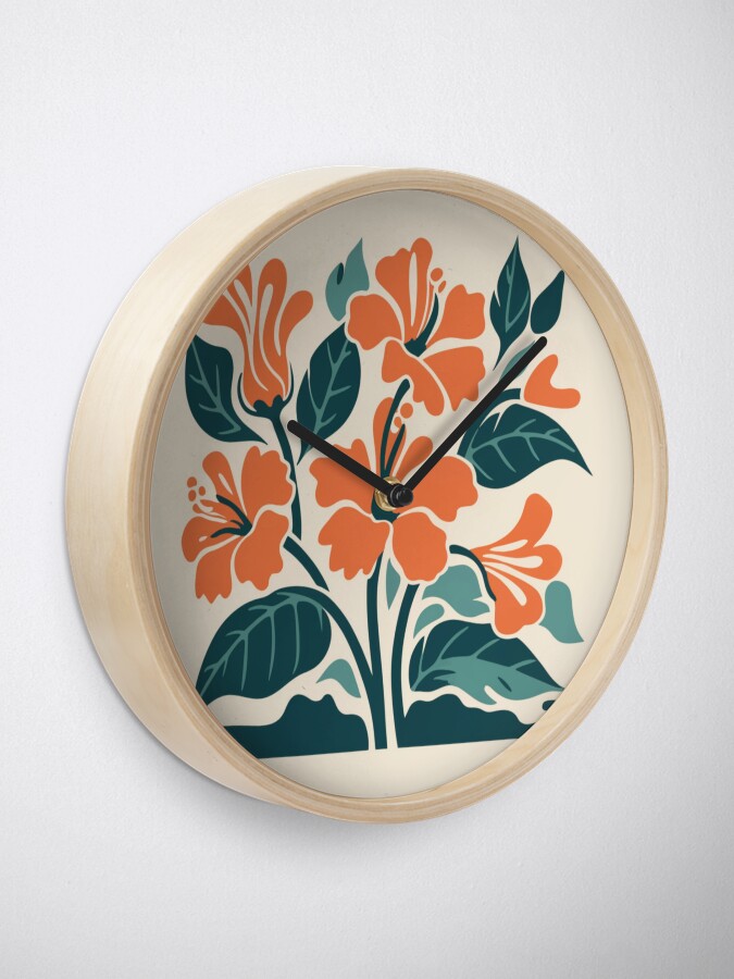 Thumbnail 1 of 4, Clock, Tropical Hibiscus in Retro Colors – Bold Floral Design designed and sold by Patricks-Art.
