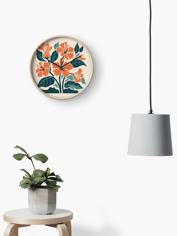Thumbnail 2 of 4, Clock, Tropical Hibiscus in Retro Colors – Bold Floral Design designed and sold by Patricks-Art.