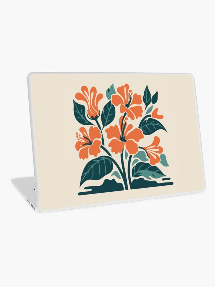 Thumbnail 1 of 2, Laptop Skin, Tropical Hibiscus in Retro Colors – Bold Floral Design designed and sold by Patricks-Art.