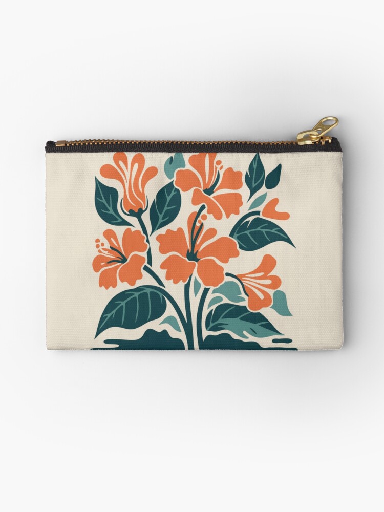 Thumbnail 1 of 4, Zipper Pouch, Tropical Hibiscus in Retro Colors – Bold Floral Design designed and sold by Patricks-Art.