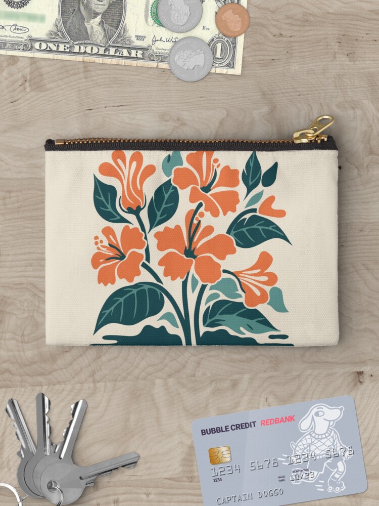 Thumbnail 3 of 4, Zipper Pouch, Tropical Hibiscus in Retro Colors – Bold Floral Design designed and sold by Patricks-Art.