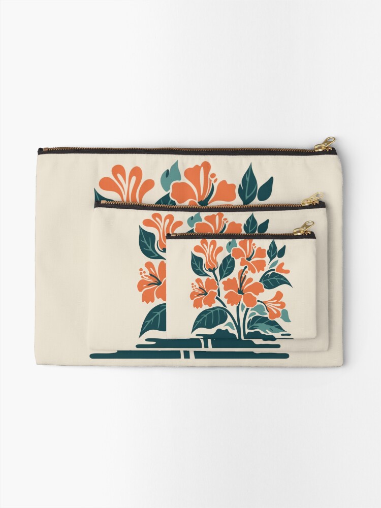 Thumbnail 2 of 4, Zipper Pouch, Tropical Hibiscus in Retro Colors – Bold Floral Design designed and sold by Patricks-Art.