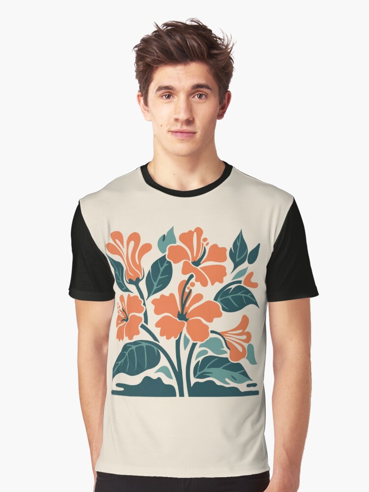 Thumbnail 1 of 5, Graphic T-Shirt, Tropical Hibiscus in Retro Colors – Bold Floral Design designed and sold by Patricks-Art.