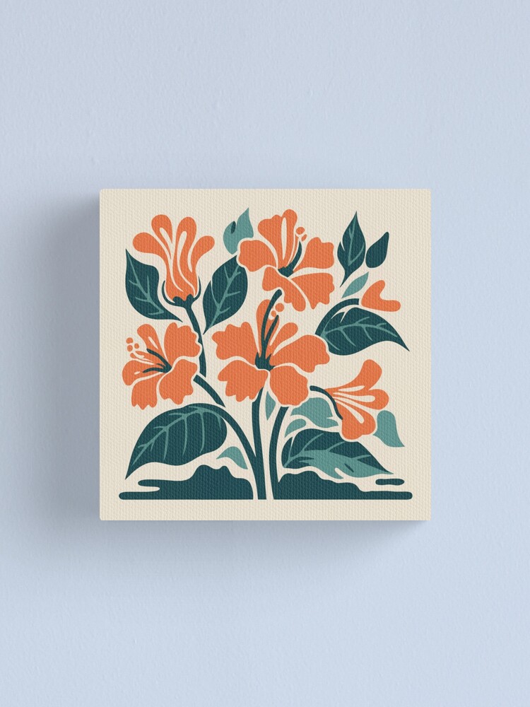 Thumbnail 1 of 3, Canvas Print, Tropical Hibiscus in Retro Colors – Bold Floral Design designed and sold by Patricks-Art.