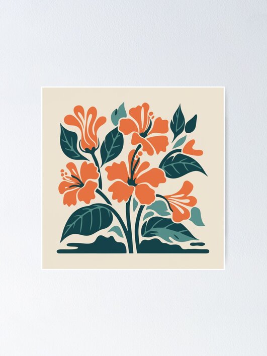 Thumbnail 1 of 3, Poster, Tropical Hibiscus in Retro Colors – Bold Floral Design designed and sold by Patricks-Art.