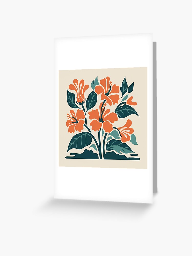 Thumbnail 1 of 2, Greeting Card, Tropical Hibiscus in Retro Colors – Bold Floral Design designed and sold by Patricks-Art.