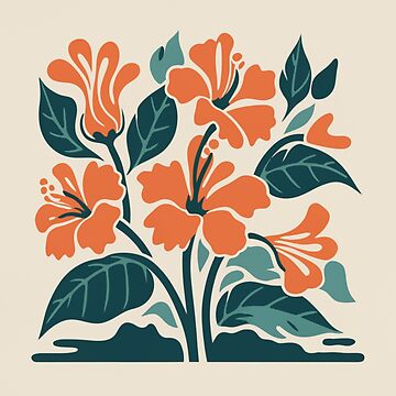 Artwork thumbnail, Tropical Hibiscus in Retro Colors – Bold Floral Design by Patricks-Art