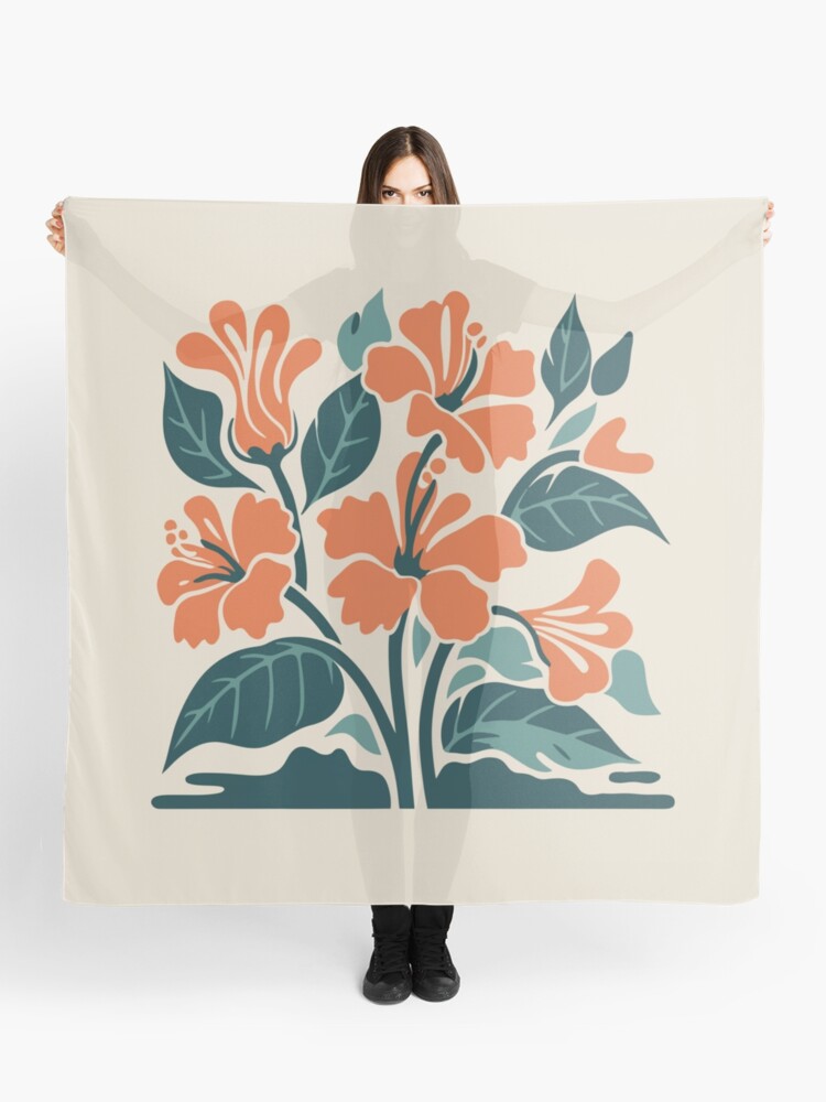 Thumbnail 1 of 3, Scarf, Tropical Hibiscus in Retro Colors – Bold Floral Design designed and sold by Patricks-Art.