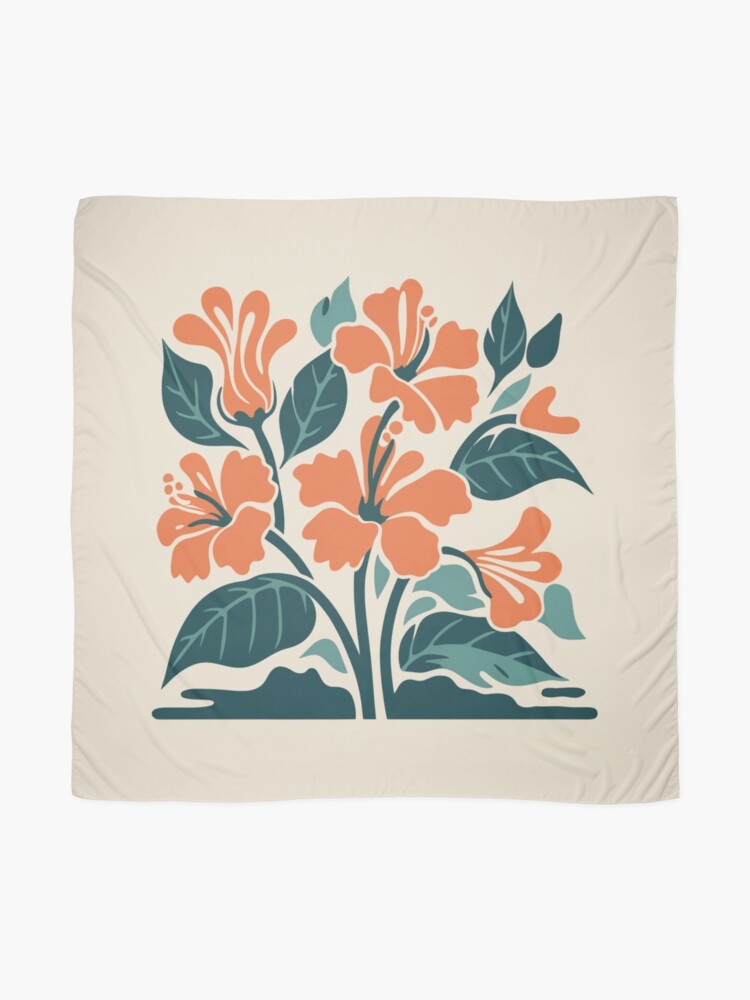 Thumbnail 2 of 3, Scarf, Tropical Hibiscus in Retro Colors – Bold Floral Design designed and sold by Patricks-Art.