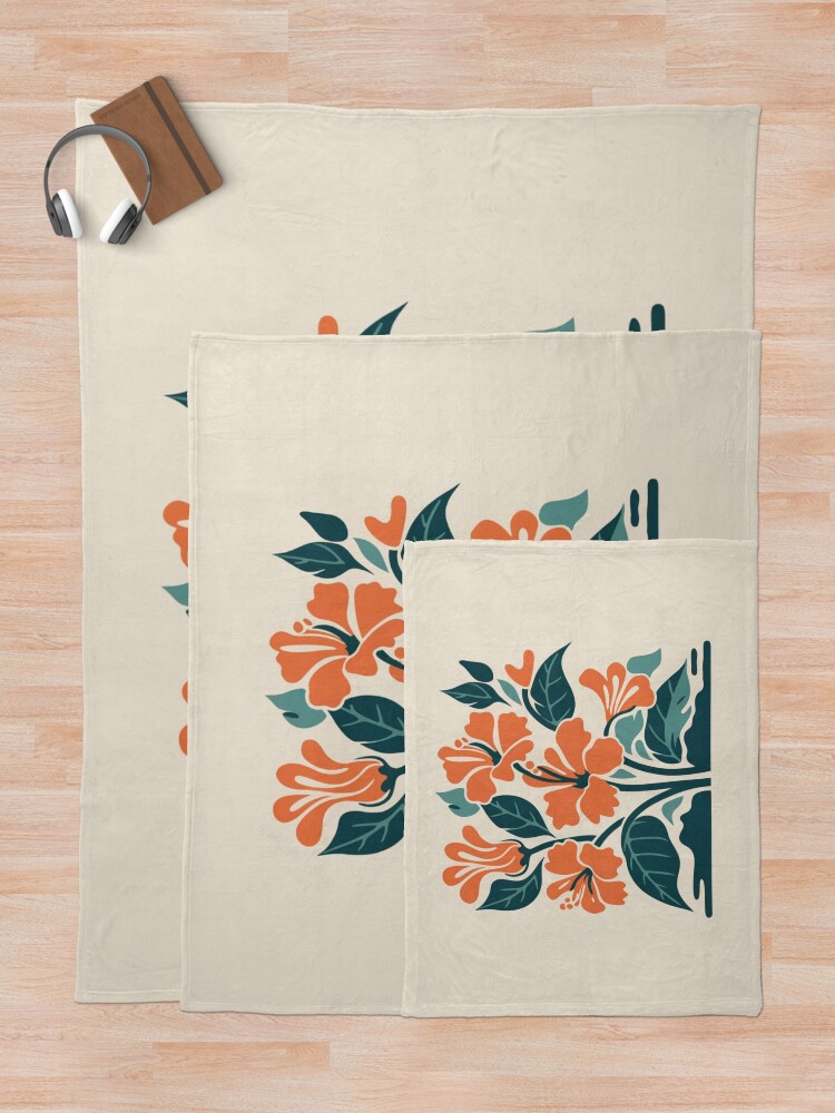 Thumbnail 5 of 6, Throw Blanket, Tropical Hibiscus in Retro Colors – Bold Floral Design designed and sold by Patricks-Art.