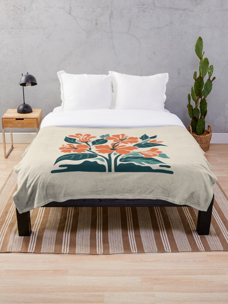Thumbnail 1 of 6, Throw Blanket, Tropical Hibiscus in Retro Colors – Bold Floral Design designed and sold by Patricks-Art.
