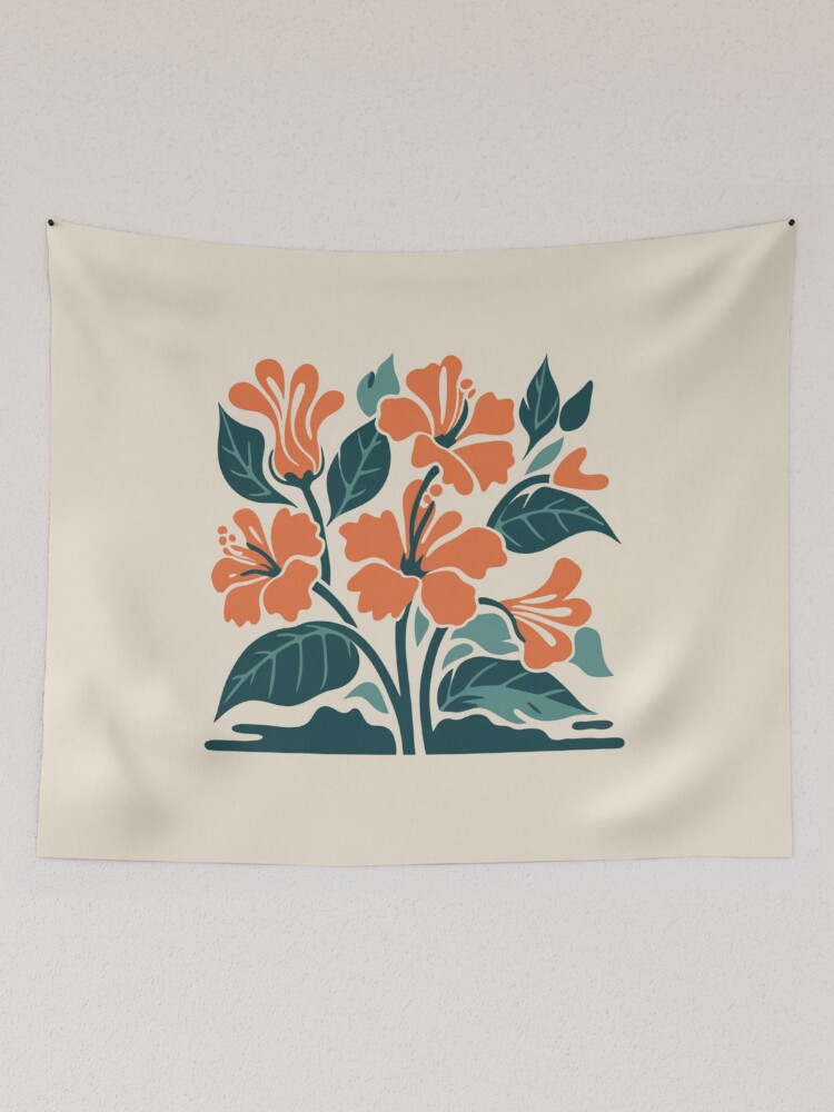 Thumbnail 2 of 3, Tapestry, Tropical Hibiscus in Retro Colors – Bold Floral Design designed and sold by Patricks-Art.