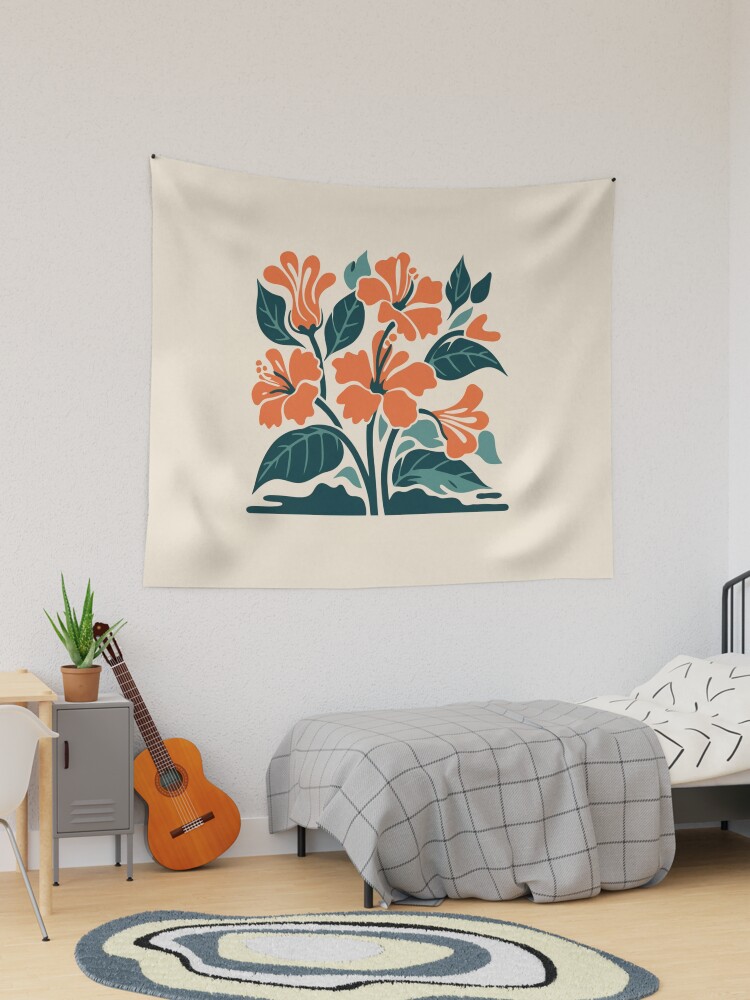 Thumbnail 1 of 3, Tapestry, Tropical Hibiscus in Retro Colors – Bold Floral Design designed and sold by Patricks-Art.