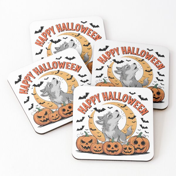 Item preview, Howling Wolf Pup with Pumpkins and Halloween Moon designed and sold by BirdsnStuff.