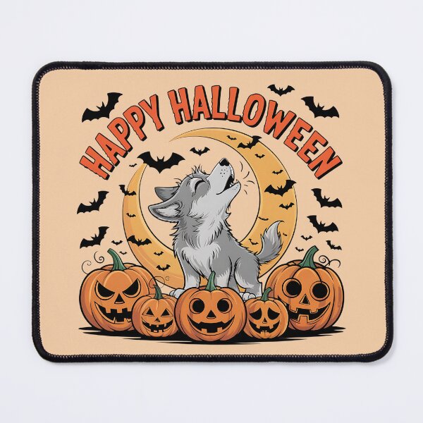 Item preview, Howling Wolf Pup with Pumpkins and Halloween Moon designed and sold by BirdsnStuff.