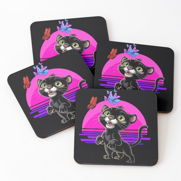 Item preview, Cute Black Panther Cub with Butterflies – Retro Sunset Vibes designed and sold by Szpaku desart .