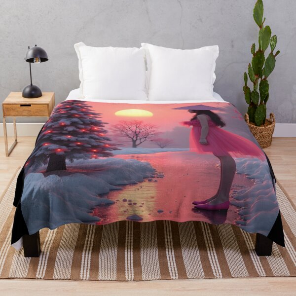 Item preview, Asian young woman watching a Christmas tree in the sunset, orange sky designed and sold by Coolparrotgirl.
