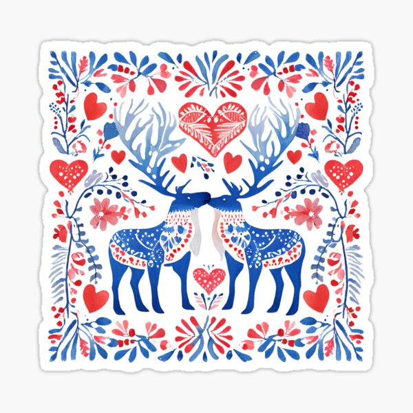 Item preview, Folk Art Reindeer in Love designed and sold by Gioia-JJ.