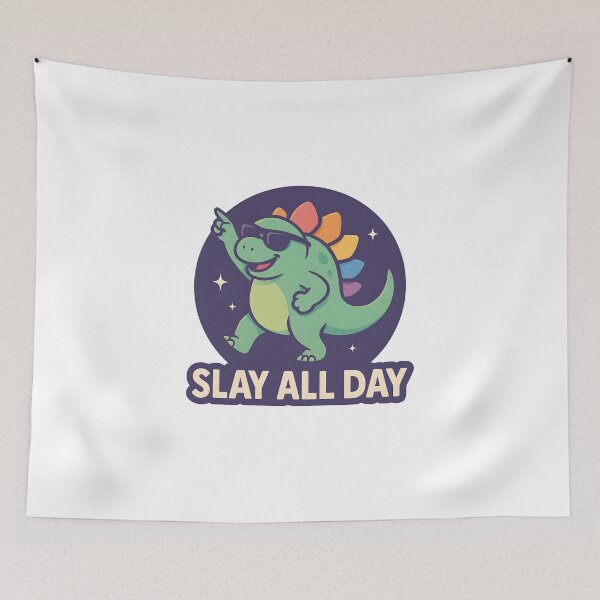 Item preview, “Slay All Day” – Dancing StegaySaurus Pride Sticker designed and sold by WAUZ.
