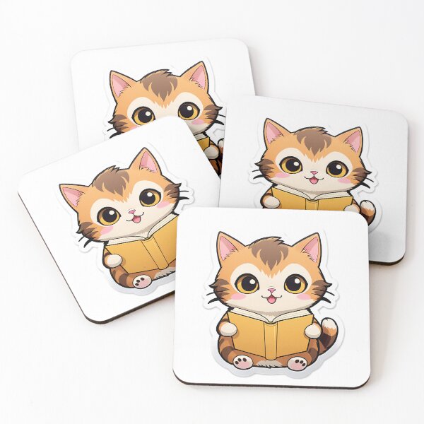 Item preview, Kitty Cat reading for book lover, reader, teacher librarian designed and sold by AnimalMenagerie.