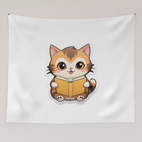 Item preview, Kitty Cat reading for book lover, reader, teacher librarian designed and sold by AnimalMenagerie.