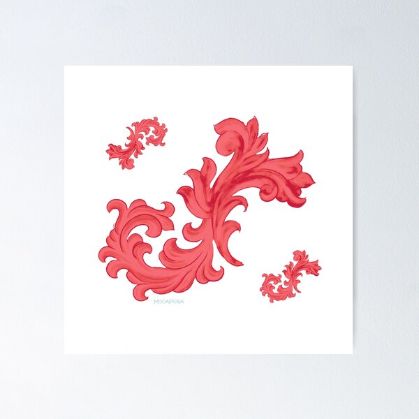 Item preview, ModaPosa Red White Baroque Swirl Flourish Gothic Repeat designed and sold by ModaPosa by Michael Alexander.