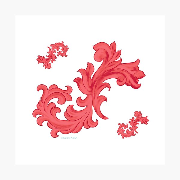 Item preview, ModaPosa Red White Baroque Swirl Flourish Gothic Repeat designed and sold by ModaPosa by Michael Alexander.