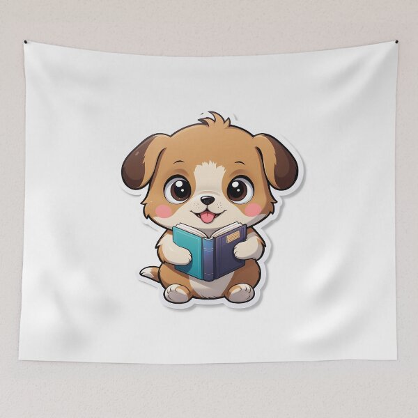 Item preview, Puppy Dog reading for book lover, reader, teacher librarian designed and sold by AnimalMenagerie.